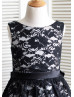 Black Lace Silver Gray Lining Wedding Flower Girl Dress